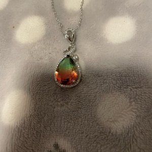 CUT orange and green Tourmaline sterling silver necklace